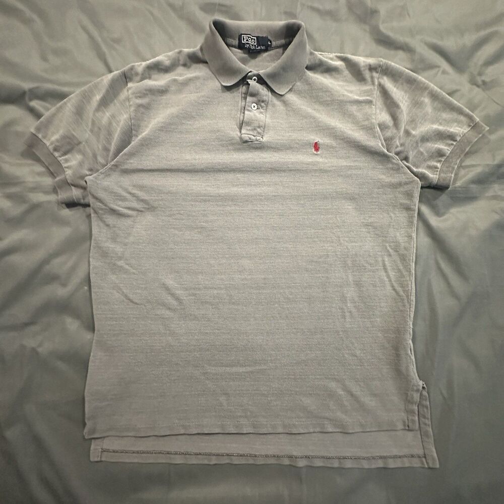 Vintage 90s Polo Ralph Lauren Shirt Mens Large Gray Polo Made in USA Red Pony